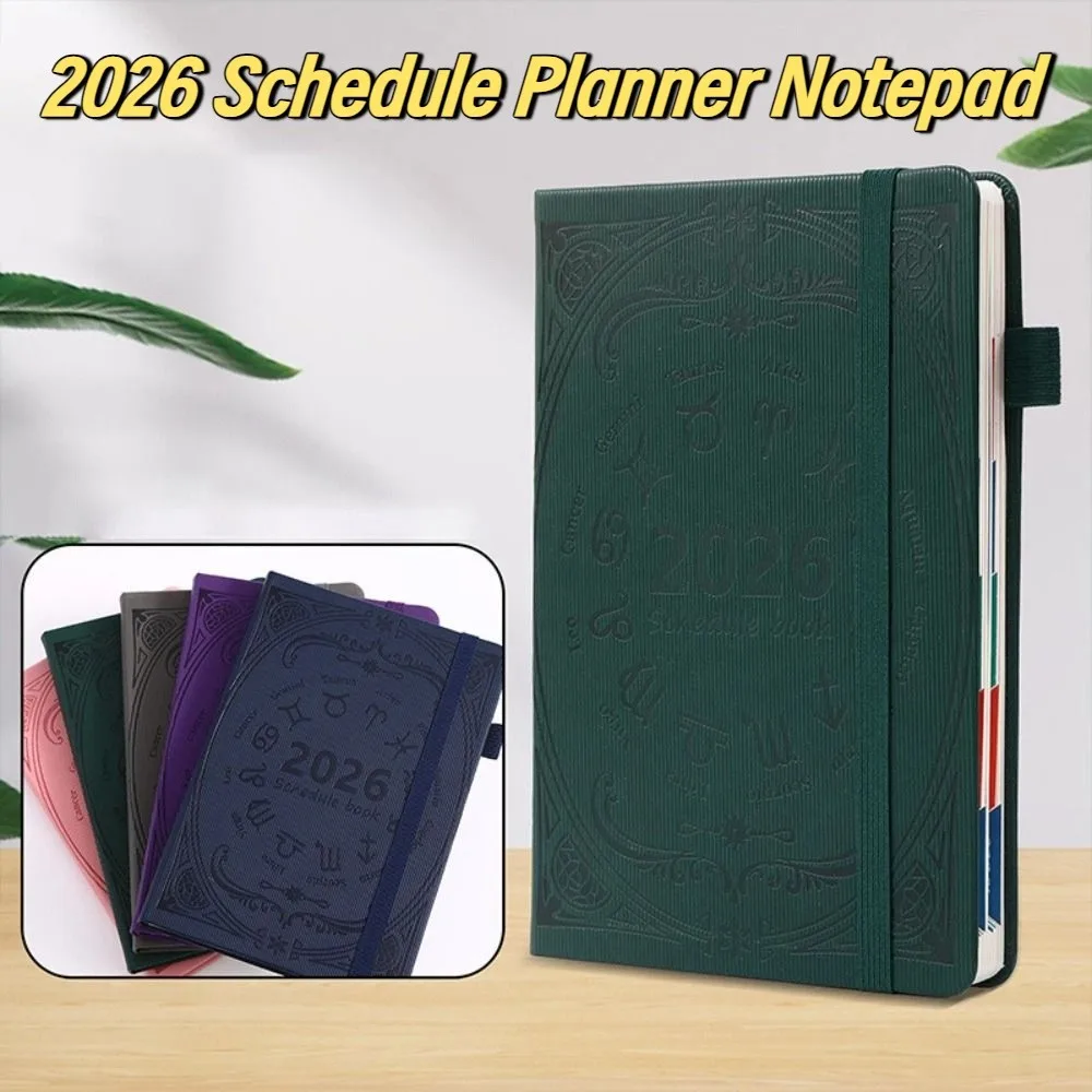 English 2026 Schedule Planner Notepad 12 Months Textured PU A5 Agenda Planning Notebook Thick Paper Portable To-do List Notebook