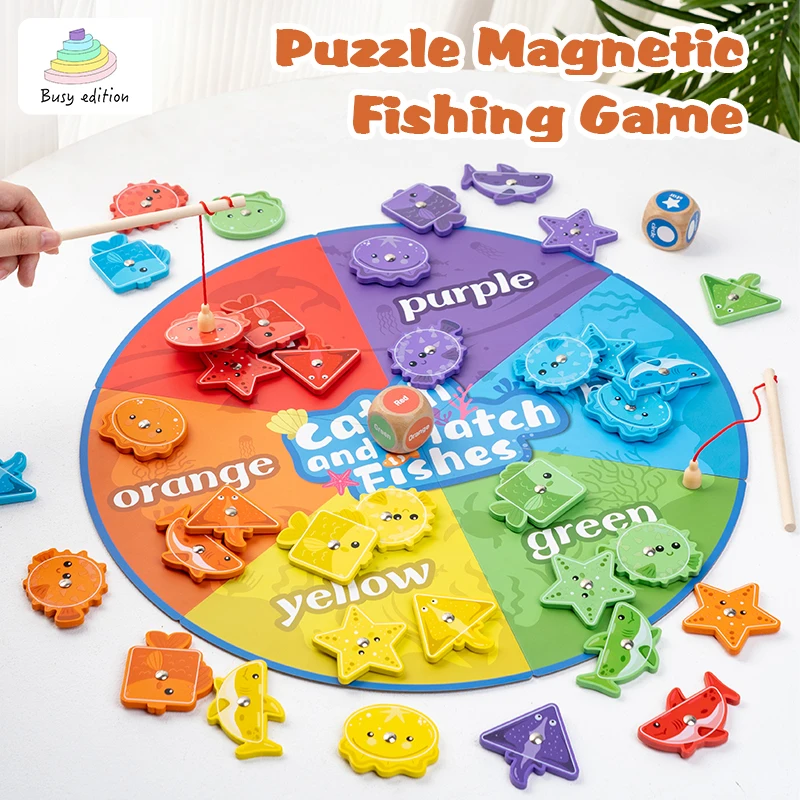 Tappetino colorato Gioco di pesca per gattini Educazione precoce in legno Giocattolo educativo di pesca magnetico per bambini magnetico in legno per bambini