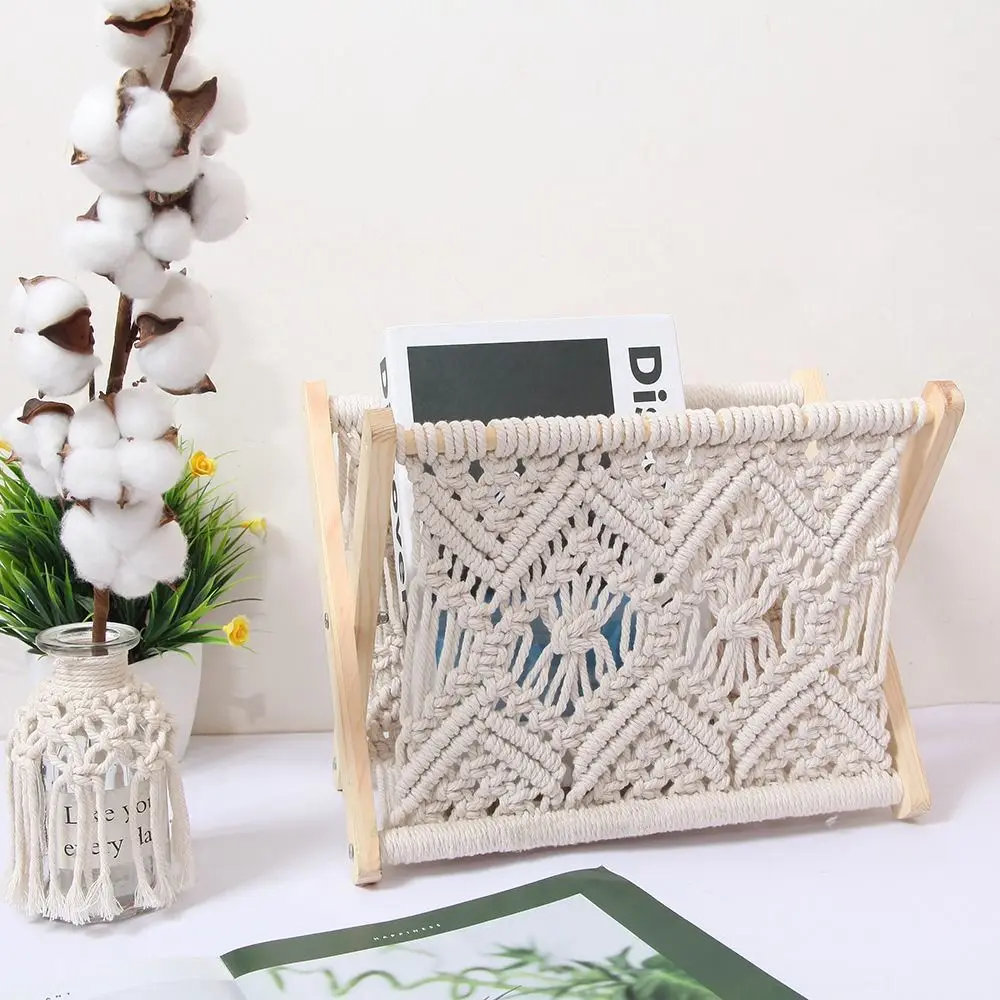 

Durable Hand-Woven Storage Rack Bohemia Style Creative Magazine Rack Folding Standing Floor Book Shelf Living Room