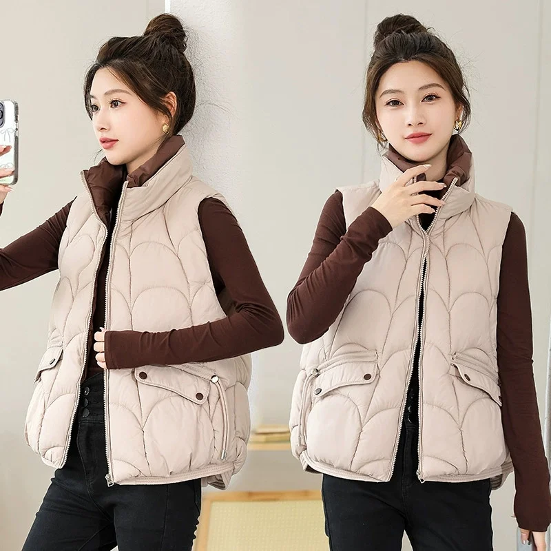 Jesienno-zimowa nowa bawełniana kamizelka damska krótka modna koreańska kamizelka płaszcz stójka bez rękawów kurtka damska kamizelka Chaleco Mujer