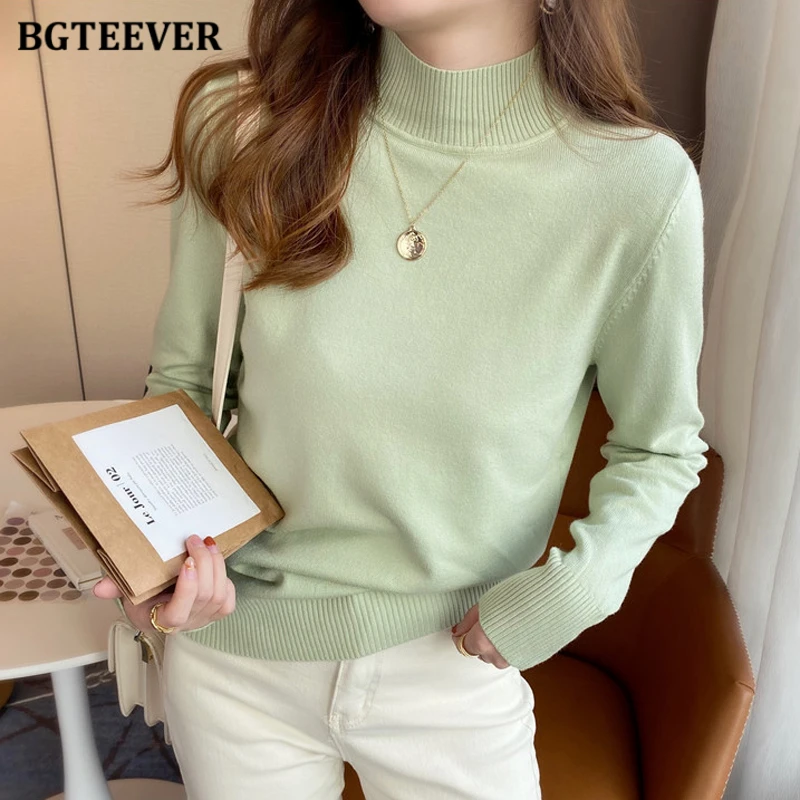 

BGTEEVER Casual Half Collar Ladies Knitted Pullovers Tops Long Sleeve Loose Women Sweaters Jumpers Autumn Winter Knitwear