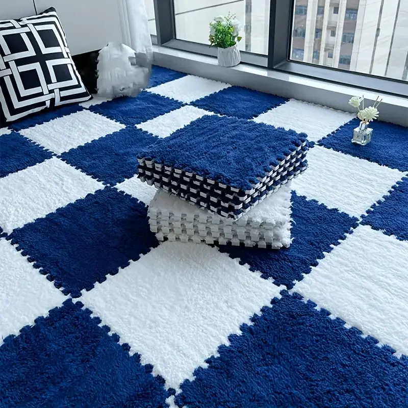 10Pcs Baby Playmat Soft and Fluffy Interlocking Floor Tiles Machine Washable Suitable for Family Playroom Bedroom Home Decor Rug