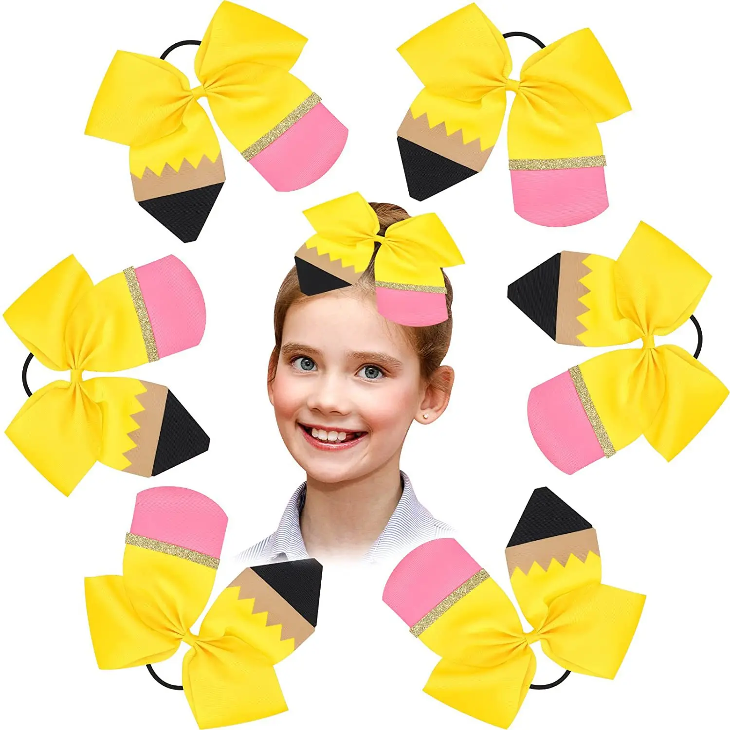 

2025 Back To School Cute Bow Scrunchies Girl Elastic Hair Rubber Band Accessories Tie Hair Ring Rope Headdress Headwear Ornament