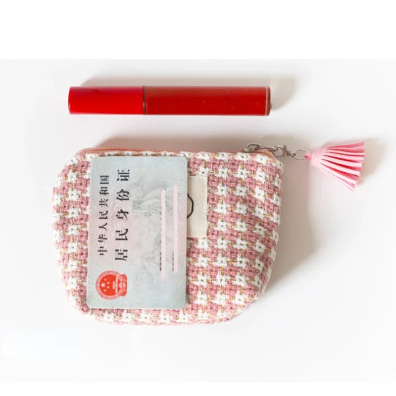 Mini Portable Plaid Coin Bags Money Wallet Purse Earphone Lipstick Data Line Storage Bags ID Card Bank Card Holder Clutch Pouch