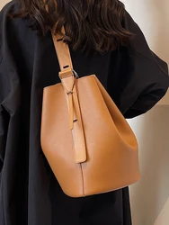 Fashion Large Capacity Women Bucket Bags 2023 New Chic Design Single Shoulder Bag Textured Pu Leather Female Crossbody Bag