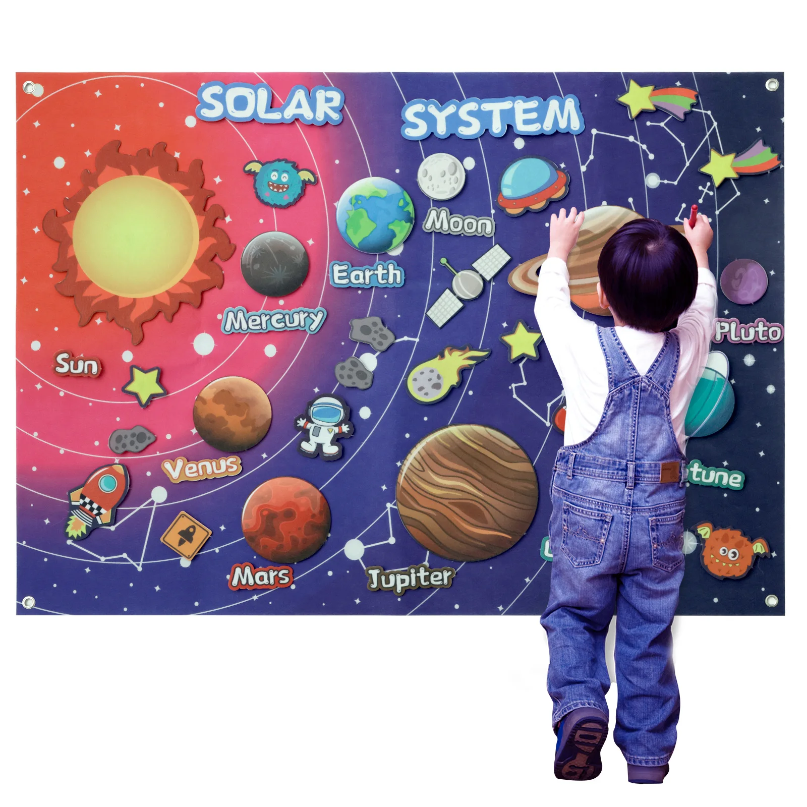 Felt Story Board Solar System Felt Story Board Kit Reusable Felt Board Sea-life Story Interactive Toy Wall Hanging Gift for Kids