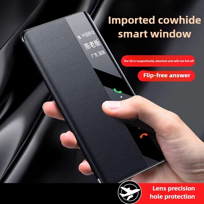 Imported Leather for Huawei Pura 80 Pro Case New Magnetic Flip Smart Window Lens Protection Leather Case for Huawei Pura80 Ultra