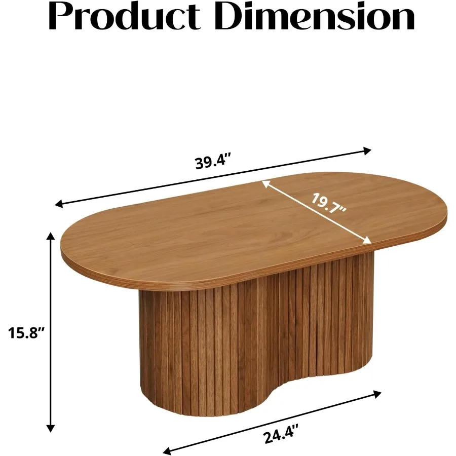 39.4 Oval Small Coffee Table for Living Room, Walnut Wood, Warm Brown, Mid Century Modern Style with Smooth Edges and Sturdy Co
