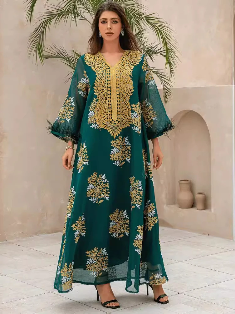 Eid Muslim Party Dress for Women Abaya Embroidery Tassel Arab Dubai Jalabiya Party Dresses Kaftan Vestidos Largos Long Robe 2024