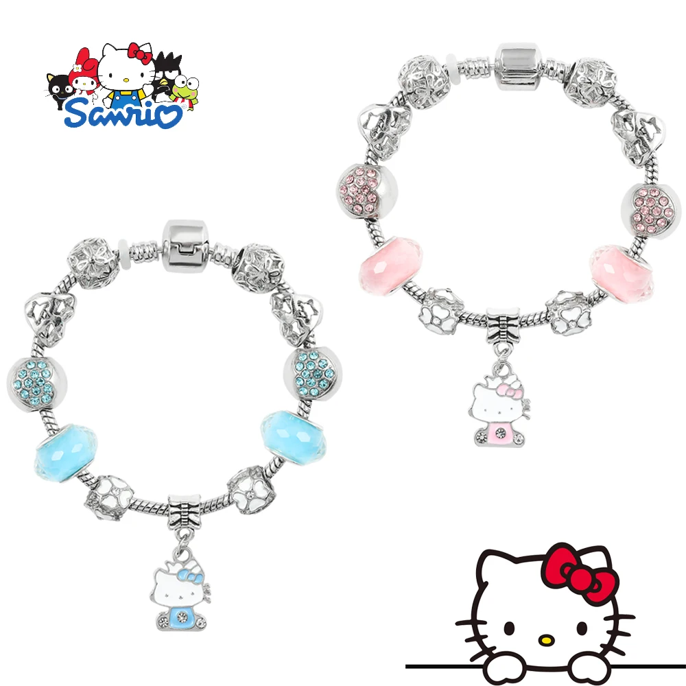 Kawaii Sanrio Diy Bangle Hello Kitty Charms Bracelet Beads Fashion Y2k Jewelry for Making Women Hand Chains Cute Kt Cat Pendant