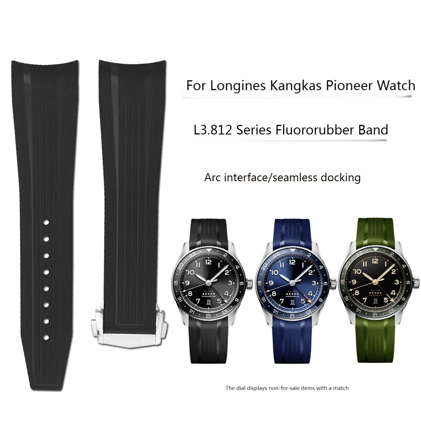For Longines HydroConquest GMT Watch Band FKM Rubber Strap Replacement for L3.890.4 L3.790.4 L3.830
