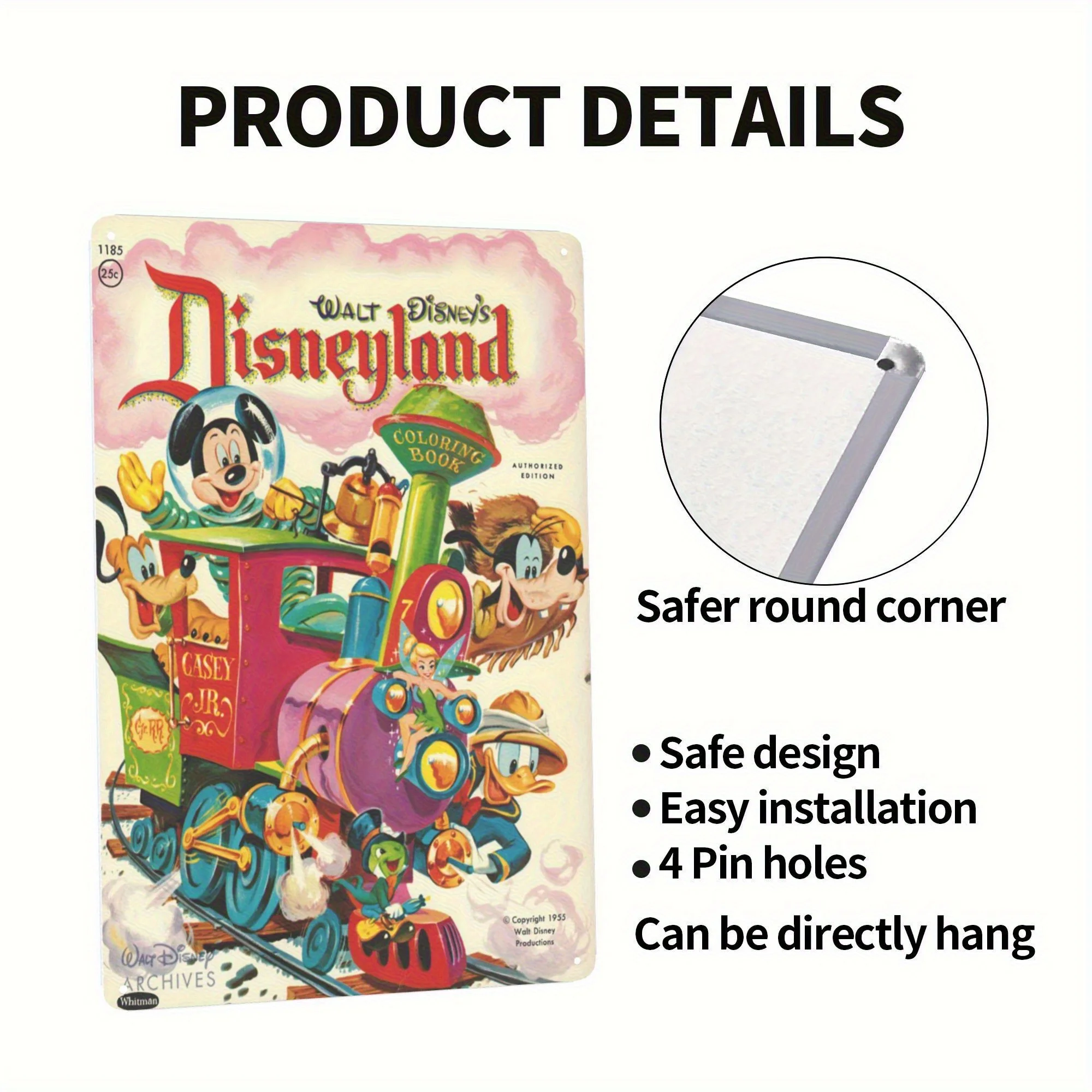 قطعة واحدة من فن الحائط المعدني ذو الألوان العتيقة من ديزني لاند - ملصق حديد ريترو مع ميكي ماوس، كاسي جونيور، والأصدقاء، مثالي لـ #3