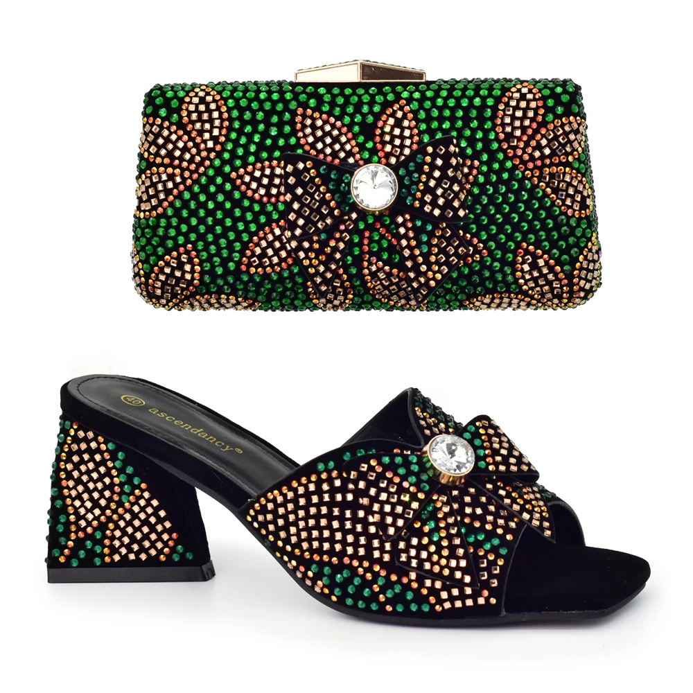 

Doershow African fashion Italian Shoes And Bag Sets For Evening Party With Stones GREEN Italian Handbags Match Bags! HDS1-3