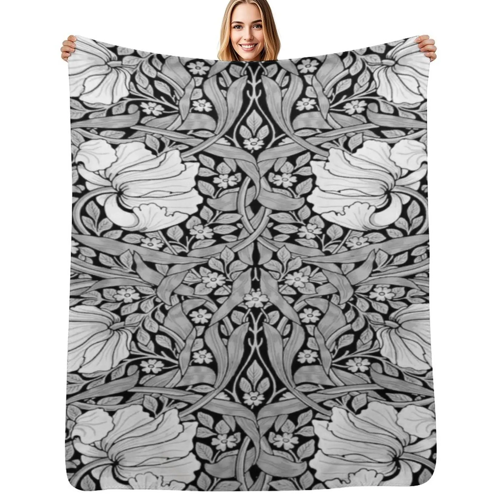 

William Morris-Pimpernel, black, white, grey Throw Blanket Luxurious Soft Fuzzy Blanket for Sofa Bed