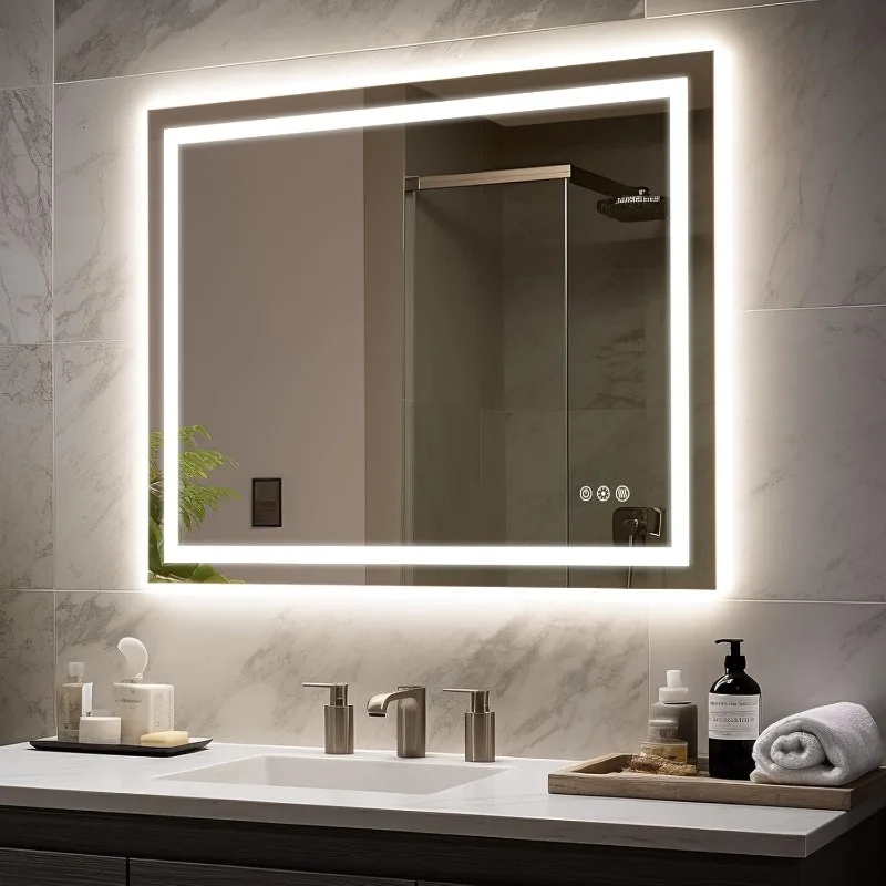 40x32 LED Bathroom Mirror with Lights, Anti-Fog, Dimmable, Backlit + Front Lit, Lighted Bathroom Vanity Mirror for Wall