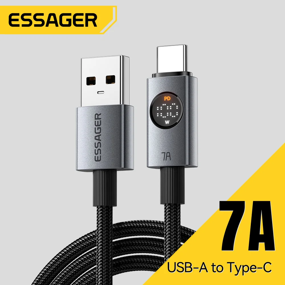 Essager 7A USB Type C Cable 100W Fast Charing For Huawei P90 Mate 60 Honor Oneplus 15 Realme OPPO Digital Display Data Cord Wire