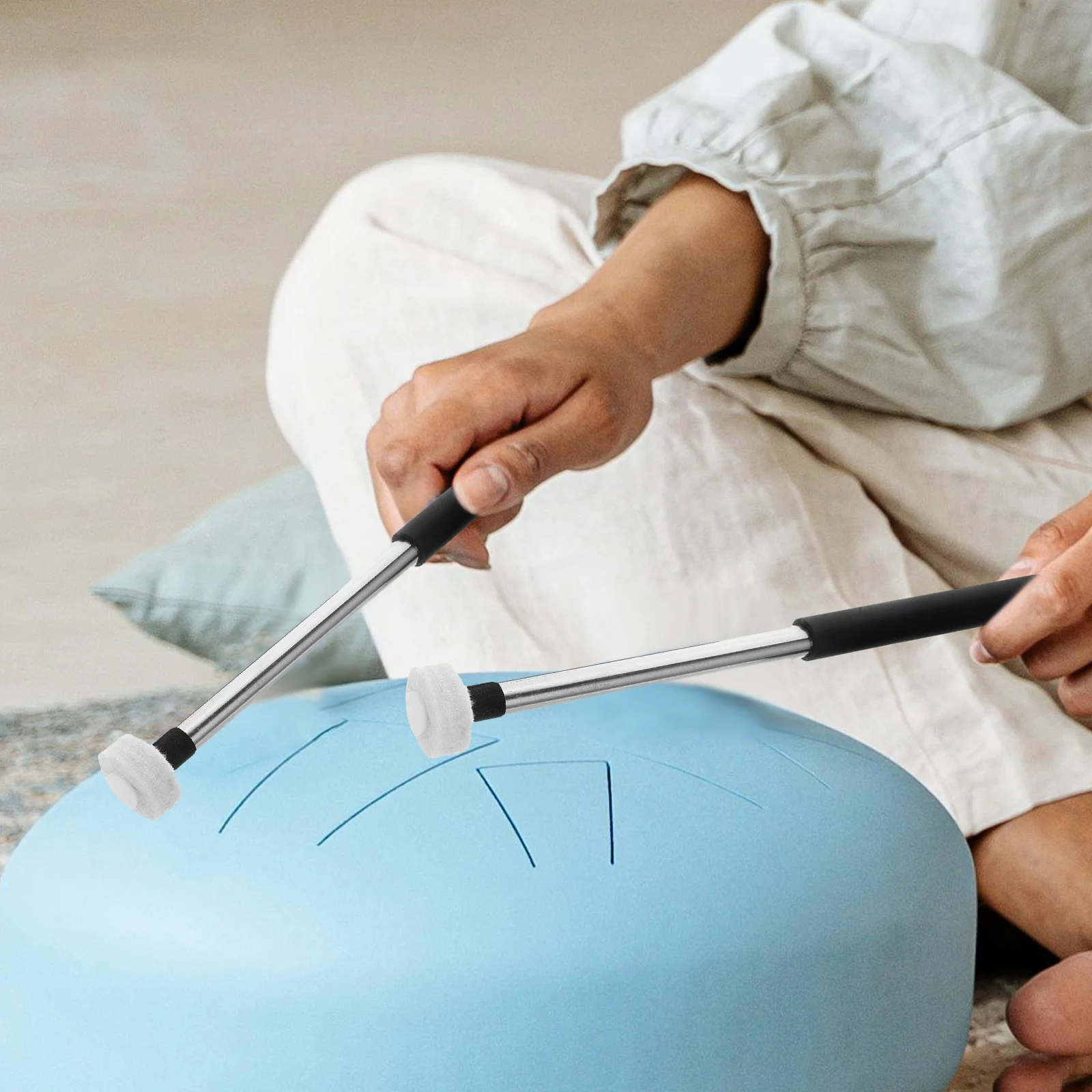 

2Pairs Tongue Drum Mallets Black Felt Head Non Slip Handle Percussion Sticks Singing Bowl Music Accessories Tongue Drum Bracket