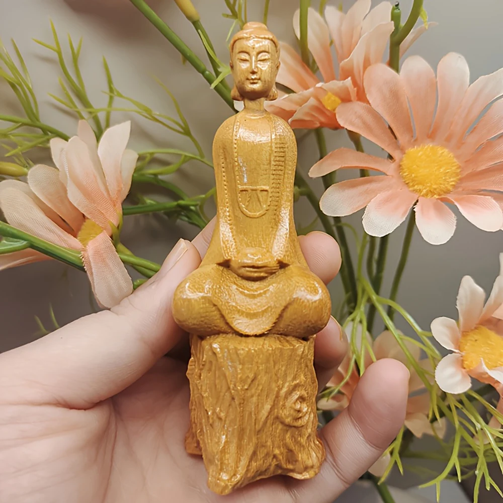 Statue de Bouddha sculptée en bois pour la méditation zen, texture de bois naturel, posture assise, décoration pour bureau, hall d'entrée, espace de méditation, porte-esthétique de sagesse pour la maison moderne, champ énergétique de tranquillité éternelle