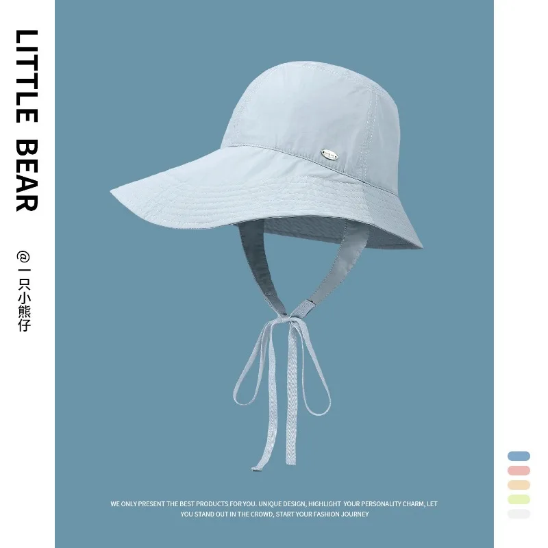 Korean Simple Irregular Large Hat Brim Quick-drying Strap Bucket Hat for Women's Summer Travel Breathable Sunshade Nylon Sun Cap