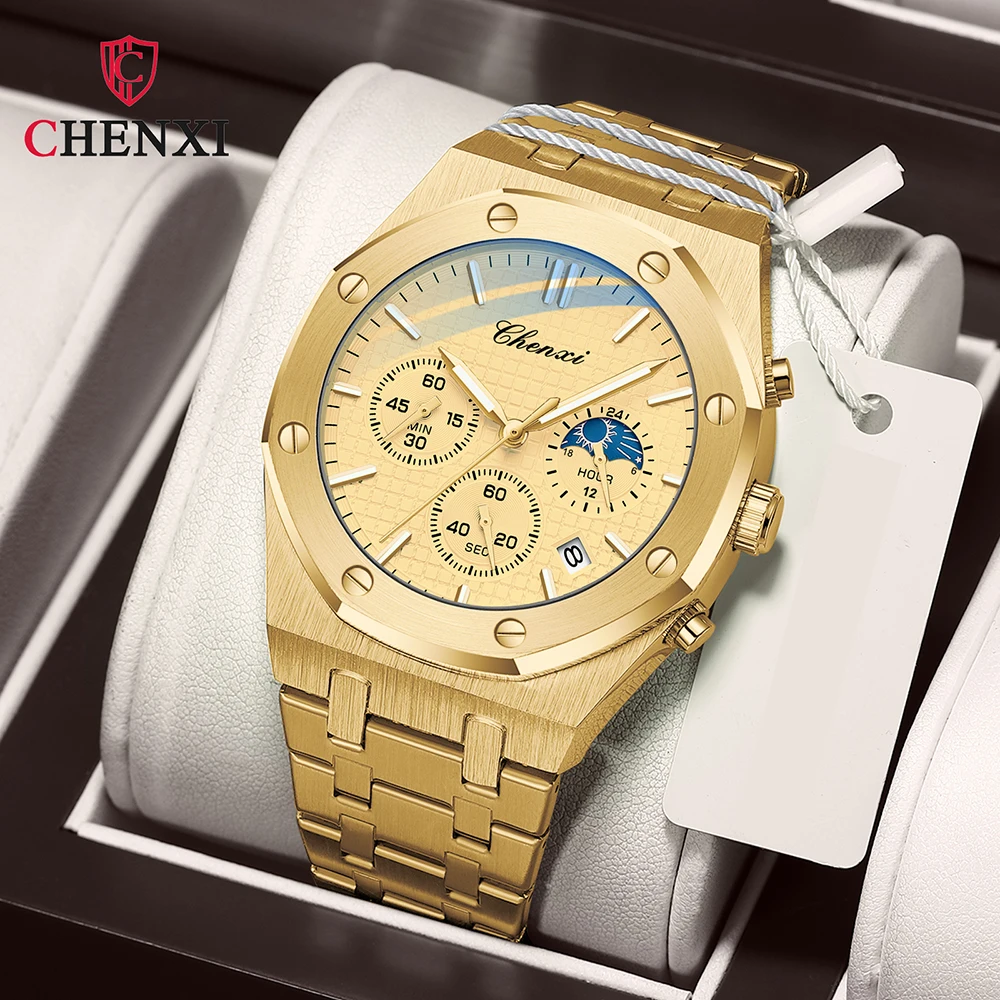 CHENXI Luxury High Quality Watch For Men Stainless Steel Chronograph Quartz Wristwatches Fashion Sports Waterproof Watches Male