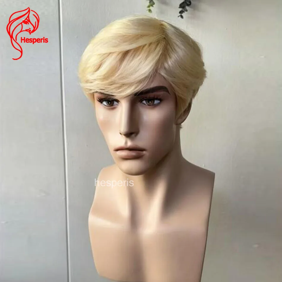 Hesperis 13x4 Lace Front Human Hair Wig 613 Blonde Pixie Cut Side Part Brazilian Remy Male Short Wig with Baby Hair for Men