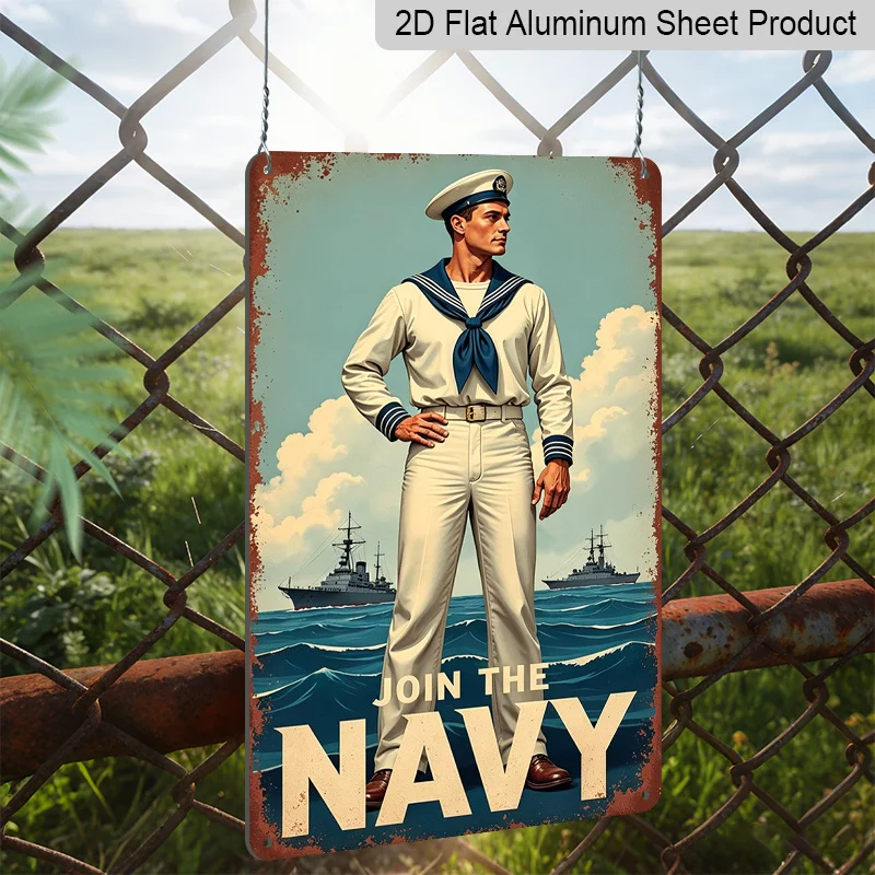 1pc Nautical Plaque - Vintage Sailor & Battleships Naval Theme, Durable Wall-Mounted Join The Navy Sign Suitable for Kitchen