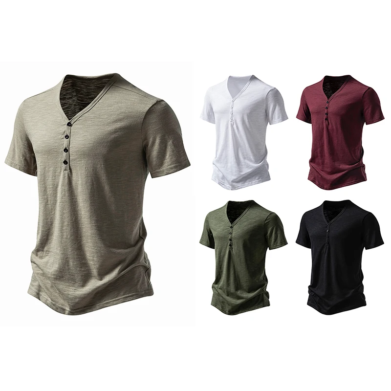 

Mens Summer T-shirts Short Sleeve Buttons Men Cotton Henry Tees Shirts Light Male Henley T shirt Shirt T Casual Man Tshirts T54