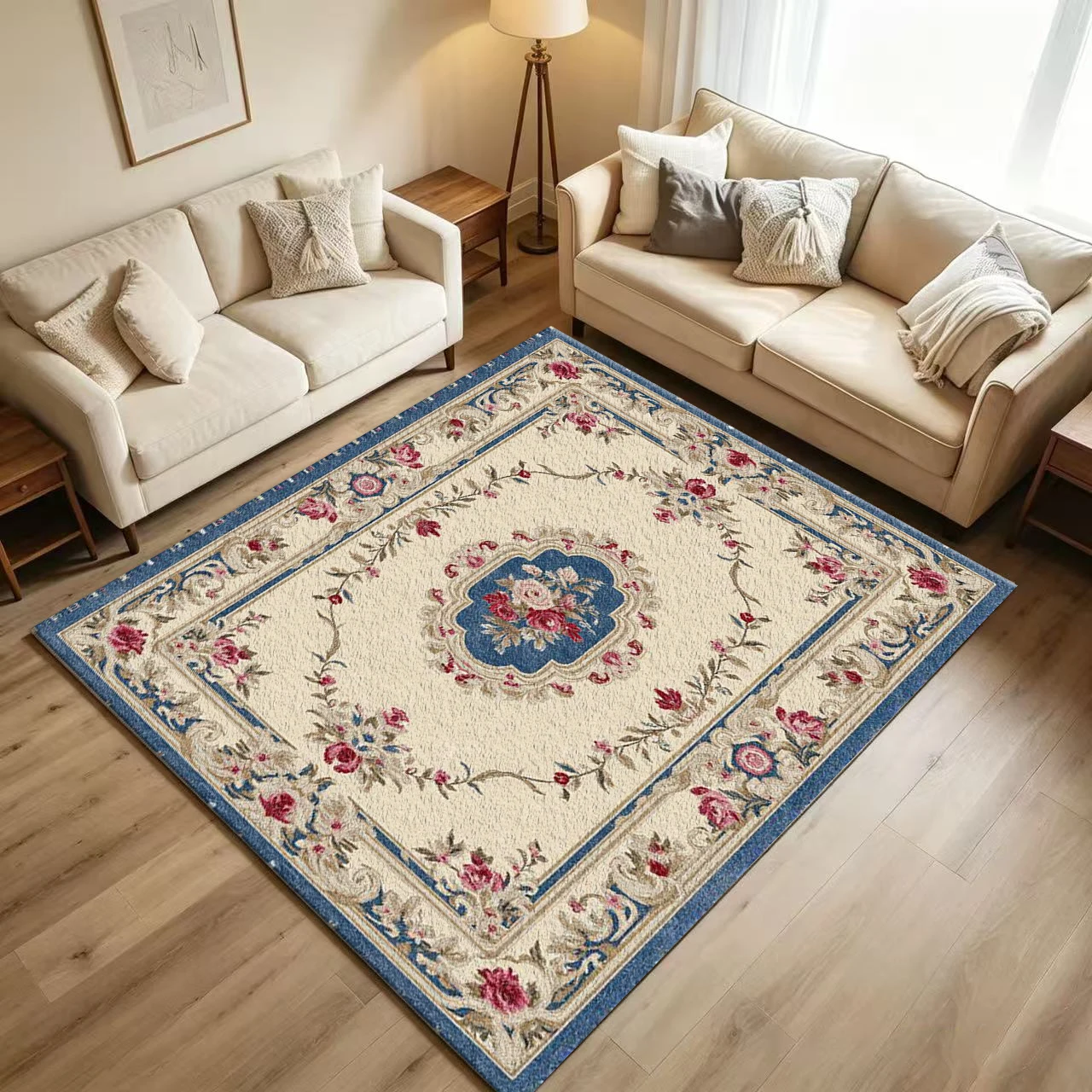 Luxury Retro European Rose Floral Carpet Flooring Ornate Border Floor Rug for Living Room Bedroom Home Interior Decor