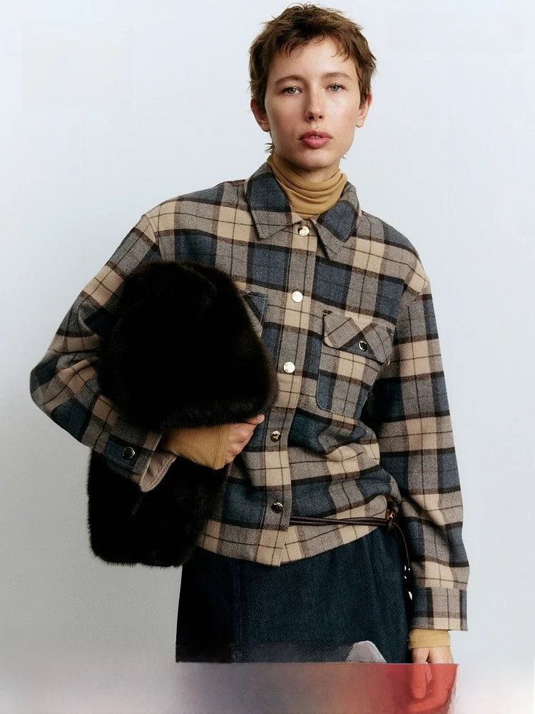 

Женская клетчатая куртка H&M оверсайз, весенняя, модная, универсальная, больших размеров, стандартной длины, верхняя одежда