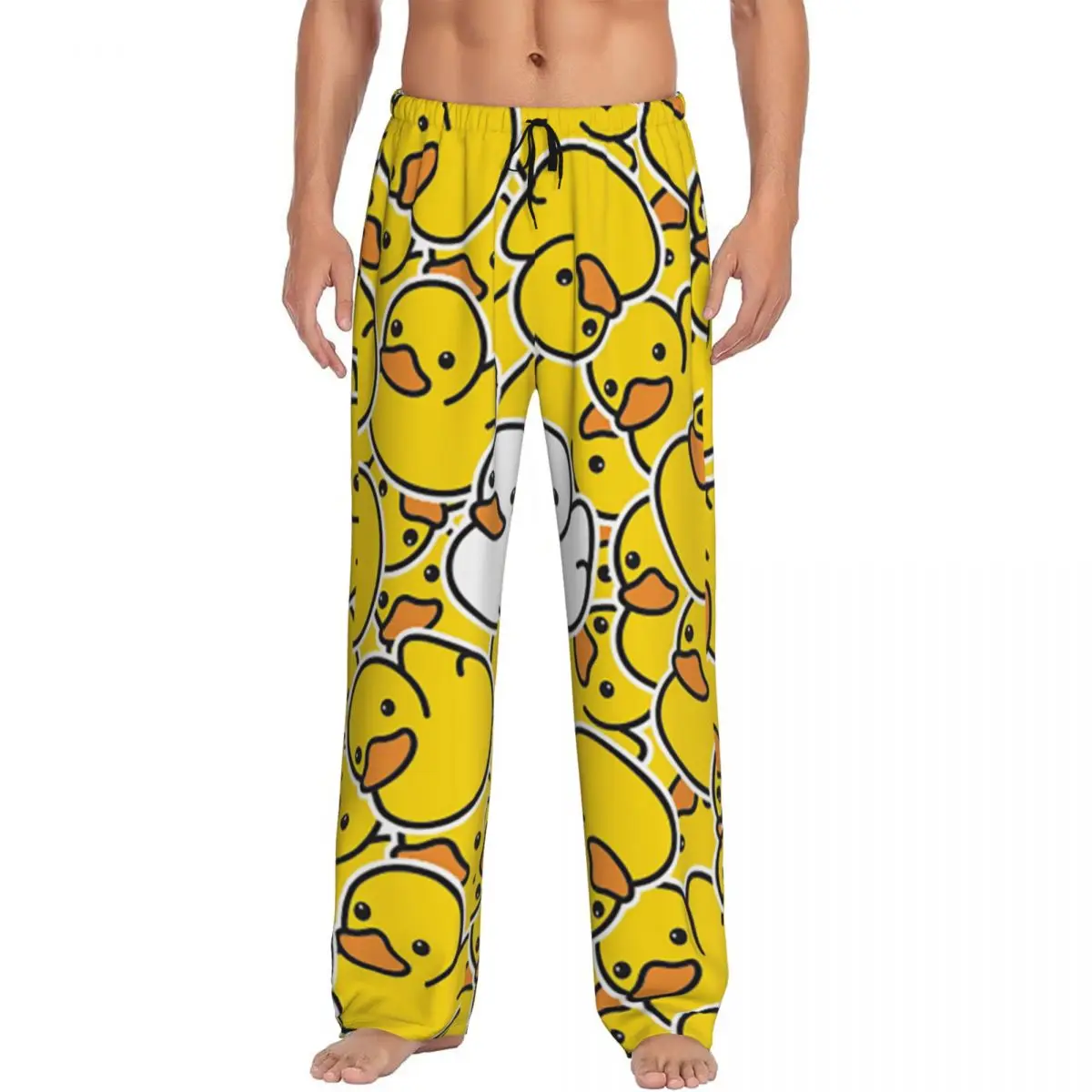 Custom Yellow Duck Pattern Pajama Pants Men Sleepwear Sleep Lounge Bottoms with Pockets