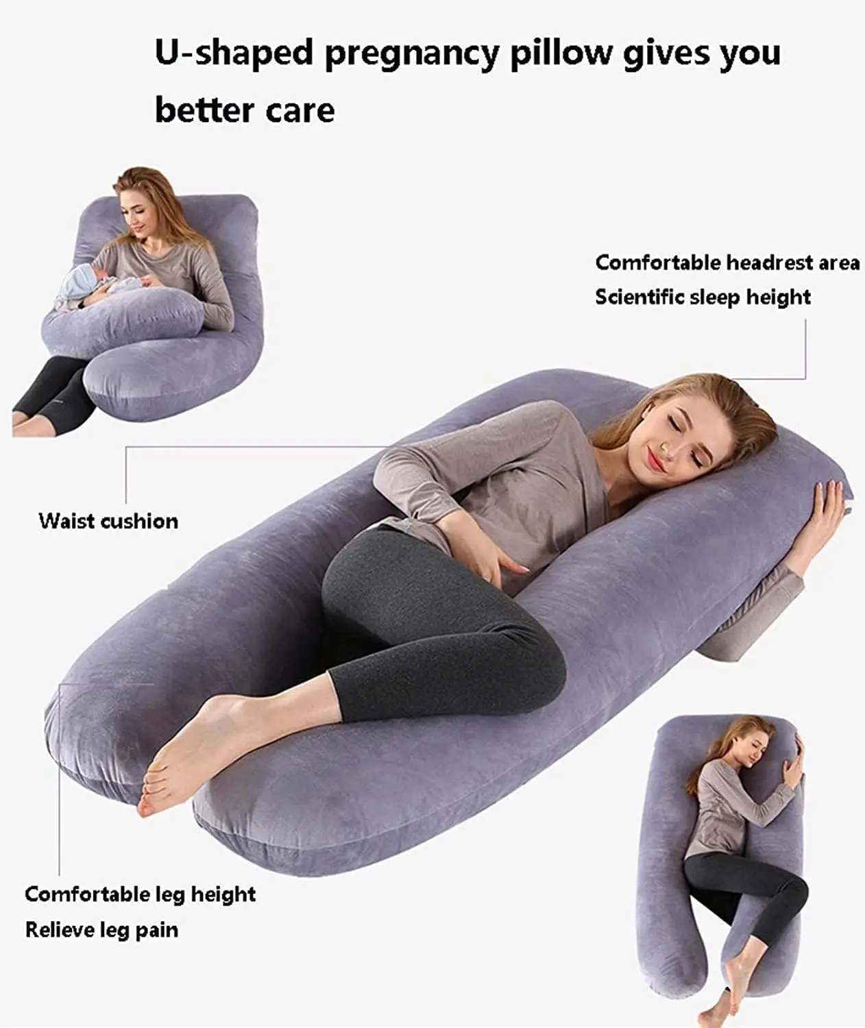U-Shaped Pregnancy Pillow for Sleeping, Full Body Support for Back, HIPS & Belly Maternity Pillow with Machine Washable