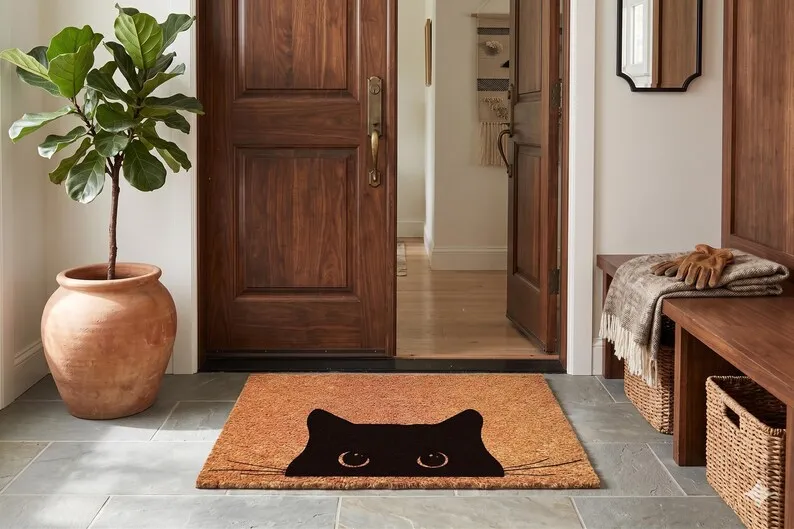 Custom Cat Photo Doormat 3D Carved Entryway Decor Personalized Pet Rug Anti-slip Coir Add Your Pet Image Mat For Outdoor Indoor