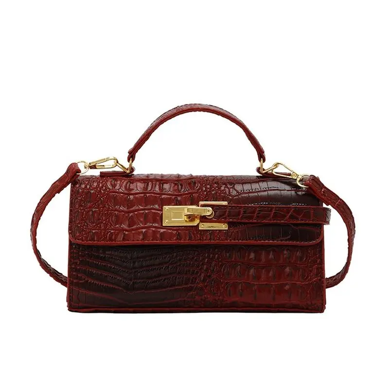 Women's Handbag，With chain shoulder strap，FashionPUQuilted square box bag，crocodile-patterned embossed zipper design