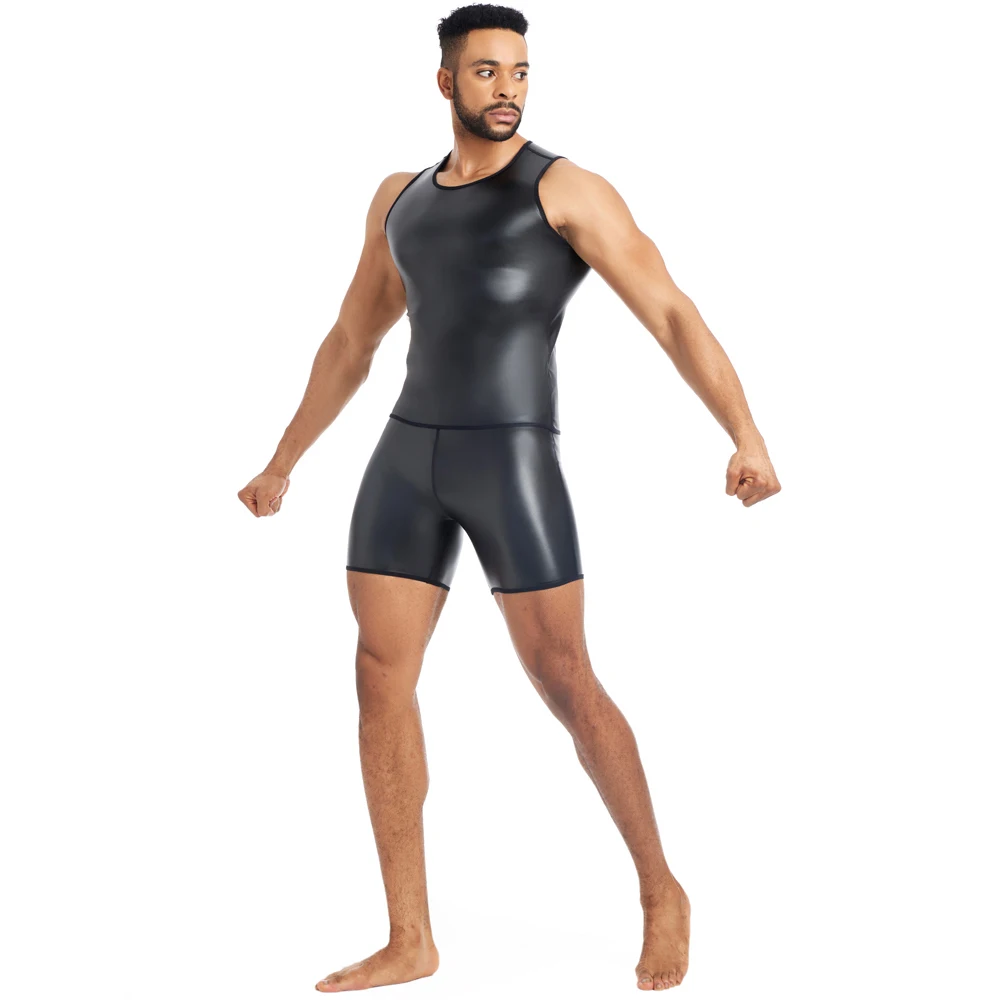 Leather Shirts for Young Men - High-end Sleeveless Round neck Vest for Men- Motorcycle Style Shapers -Cool Male Trendy Shapewear