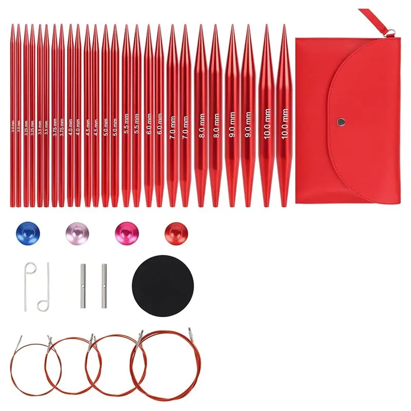 

Набор сменных круговых спиц для вязания из алюминиевого сплава A84E - диаметр от 3,0 мм до 10,0 мм, включает чехол для хранения.
