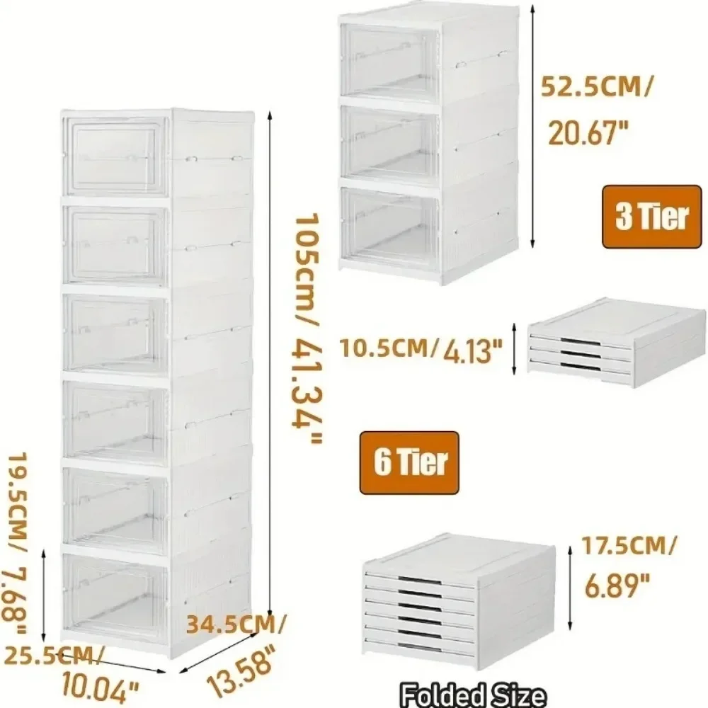 1/3/6 Layers Shoes Box Foldable Shoe Storage Box Stackable Dustproof Shoe Rack Organizer Space-Saving Integrated Cabinet Shelf