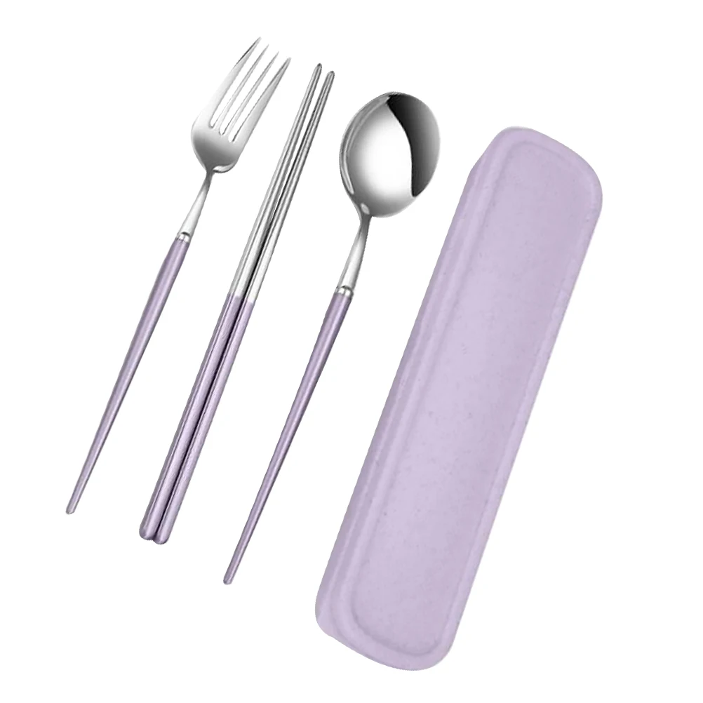

3pcs Stainless Steel Cutlery Spoon Chopsticks 304 Compact Carry Case Office Car Camping Travel Silverware Set Kitchen