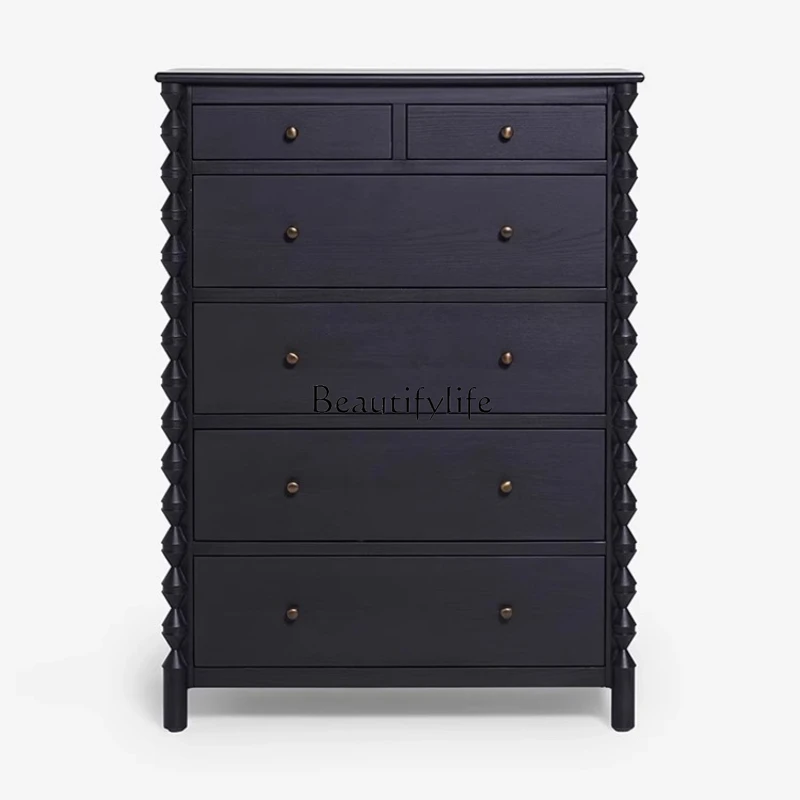 

American retro solid wood drawer cabinet entry foyer entrance French black dining side storage cabinet living room