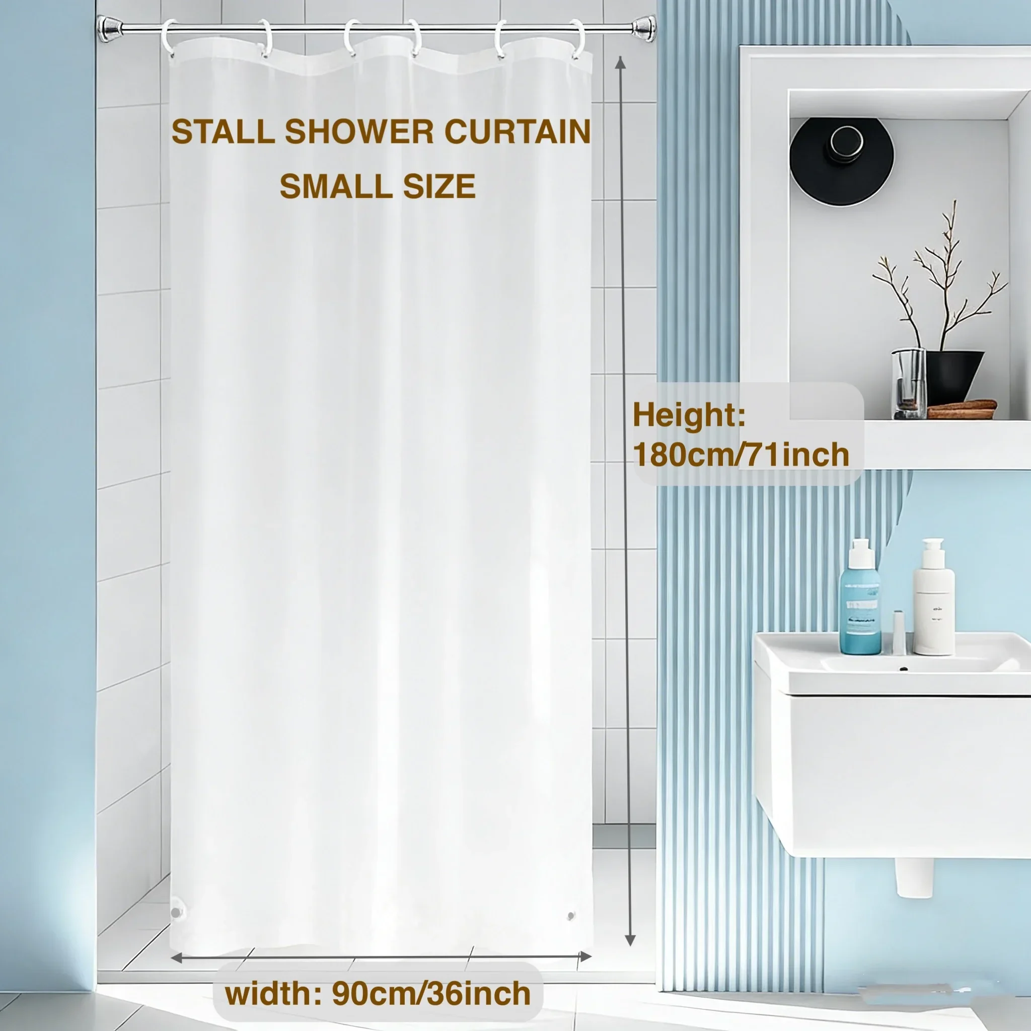 90x180cm Stall Plastic Shower Curtain Liner Lightweight PEVA Waterproof Small Narrow RV Bath Curtain for Bathroom