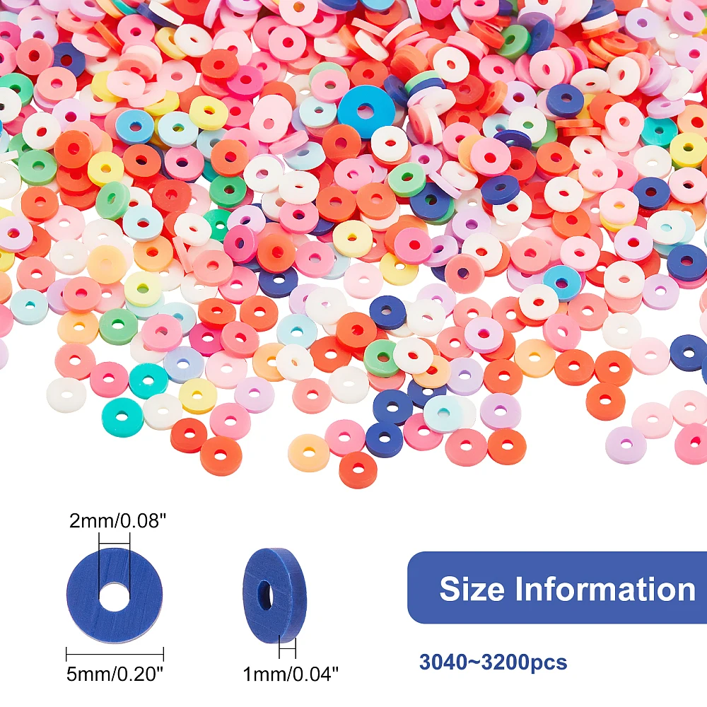 3000pcs Polymer Clay 5mm Heishi Vinyl Flat Disc Clay Vinyl Chip Loose for Boho Hawaiian Jewelry Making