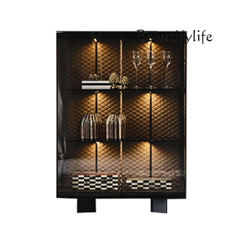 Italian Boutique Glass Wine Cabinet Modern Light Luxury Model Room with Light Locker Living Room Storage Cabinet