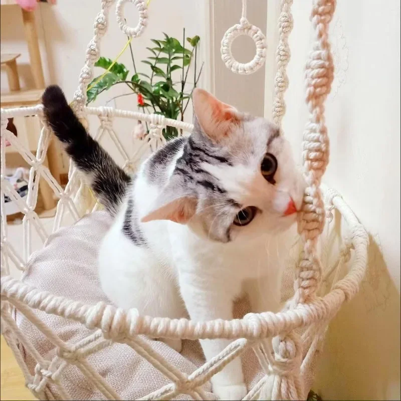 Supplies New Pet Hammock Cat Swing Hand Woven Cotton Rope Cats Hanging Basket  Kitten Hanging String Den Indoor Pend Nest Pets