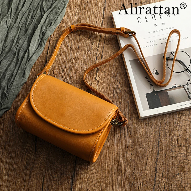 

Alirattan 2023 New Cowhide Retro Ladies Messenger Bag Large Capacity Mobile Phone Bag Shoulder Bag Bolsa Feminina