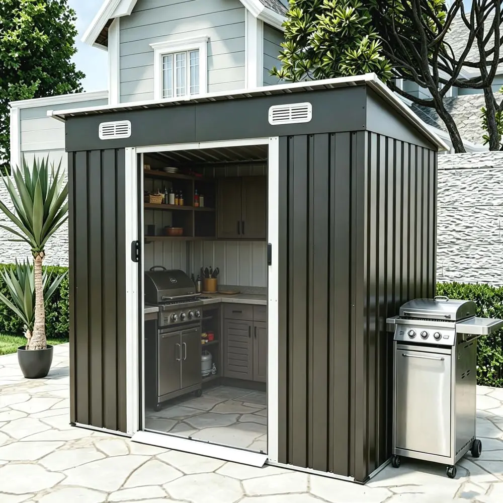 6.43x4ft Galvanized Steel Outdoor Storage Shed Sliding Door Tool House Backyard Garden Patio Lawn Organizer, Customized