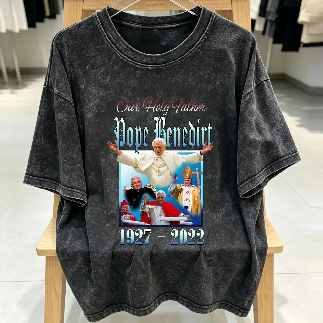 washed T Shirt POPE BENEDICT Homage For Catholics Inspired By Christianity XVI Tribute Faith Based s Commemorative vintage Soft