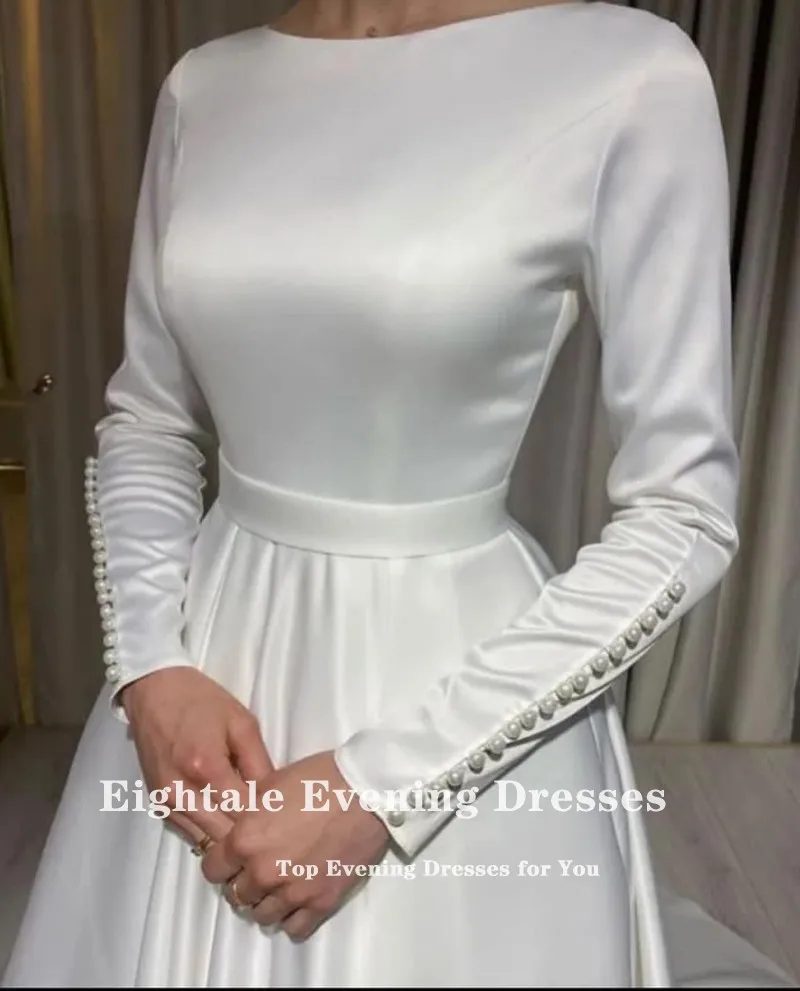 Suknia ślubna Eightale w stylu arabskim, szyta na miarę, w kolorze kości słoniowej, z dekoltem typu O, długa, z długimi rękawami, muzułmańska, zapinana na guziki, o kroju litery A, sukienka na przyjęcie weselne.