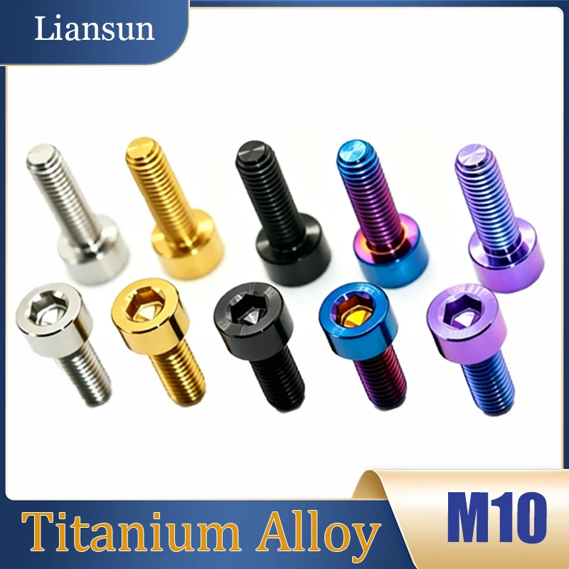 10Pcs M10/20-40mm Titanium Alloy Hexagon Socket Bolt Cylindrical Head Titanium Screw Pitch 1.25/1.5mm Motorcycle Modification