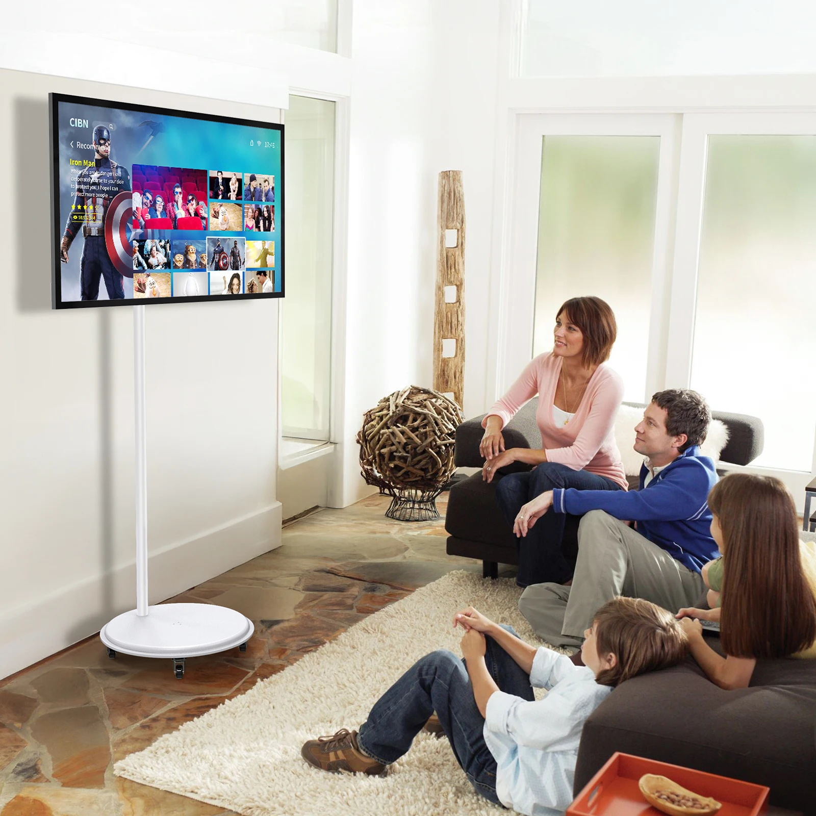 تلفزيون MWE 43/32 بوصة محمول يعمل باللمس، شاشة LCD قابلة للدوران 4K/2K (مع مصدر طاقة عبر كابل)، نظام التشغيل Android Type-C/USB/HDMI