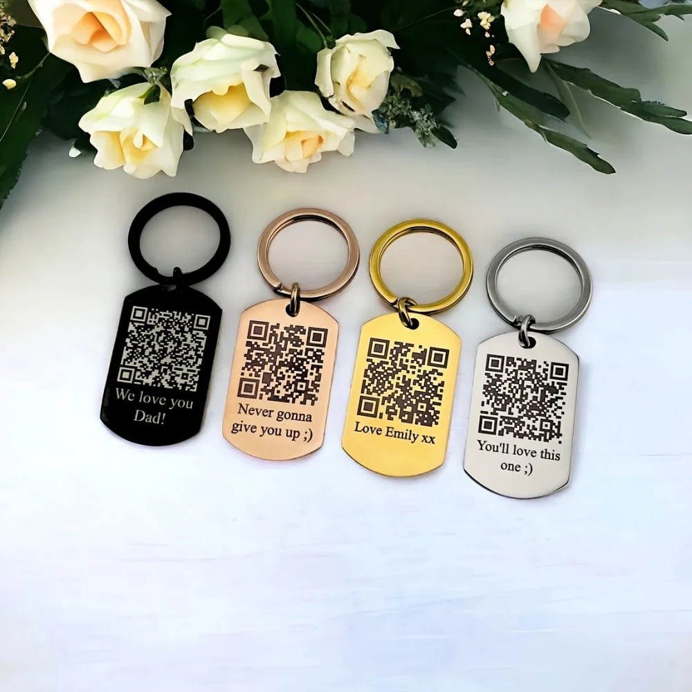 Custom QR Code Keychain,Stainless Steel QR Code Text Laser Engraved,Company Introduction Business Card,Commemorative Gift
