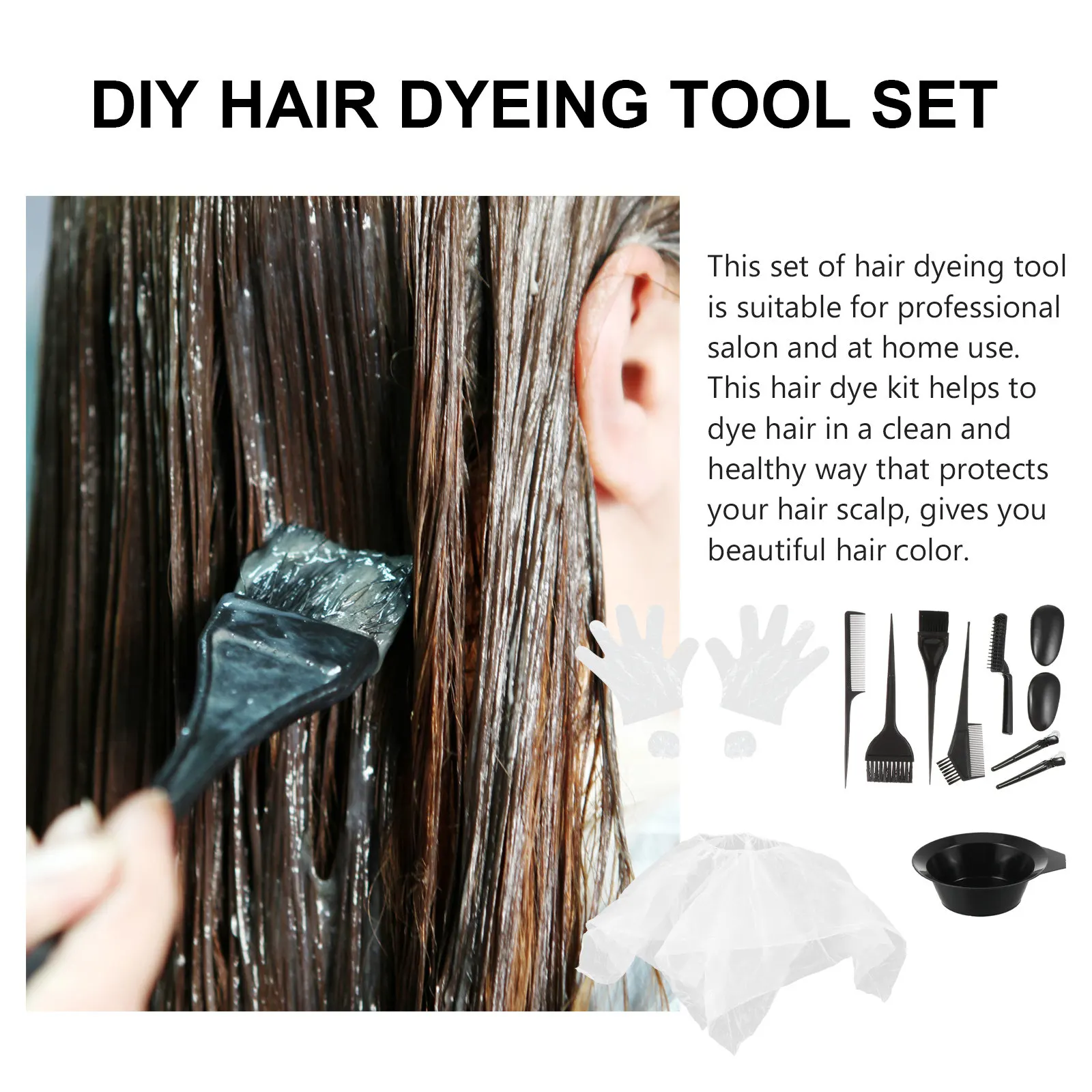 11Pcs Hair Coloring Accessory Kit Disposable Shower Cap Gloves Hair Dye Bowl Home Salon Disposable Shower Cap Salon Dyeing Kit